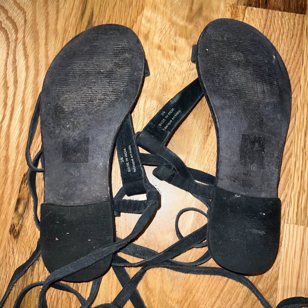 Black Tie Lace Up Sandals 6 - Picture 6 of 6